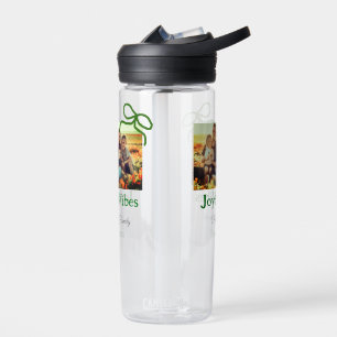 Green bow joyful Vibes add family photo name  Water Bottle