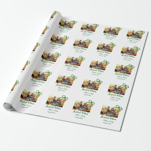 Green bow joyful Vibes add family photo name  Wrapping Paper