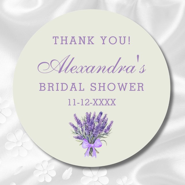 Green Bow Lavender Floral Bridal Shower Thank You Classic Round Sticker (Creator Uploaded)