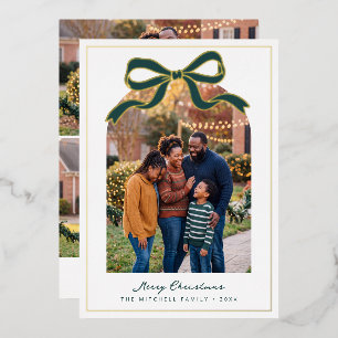 Green Bow Merry Christmas Arched Family Photo