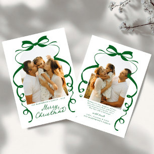 Green Bow Photo Merry Christmas Arch Holiday Card