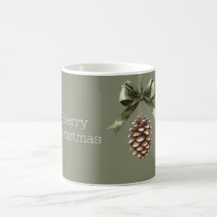 Green Bow Pine Cone Christmas Coffee Mug