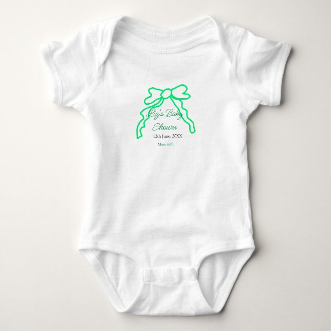 Green bow scribble baby shower add name date moder bodysuit (Front)