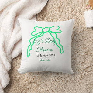 Green bow scribble baby shower add name date moder cushion