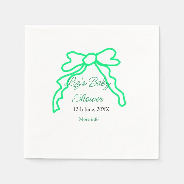 Green bow scribble baby shower add name date moder napkin (Front)