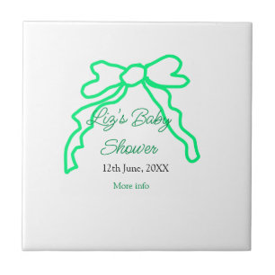 Green bow scribble baby shower add name date moder tile