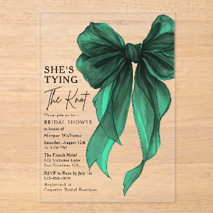 Green Bow She's Tying The Knot Bridal Shower Acrylic Invitations