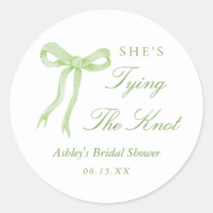 Green Bow She's Tying The Knot Bridal Shower Classic Round Sticker