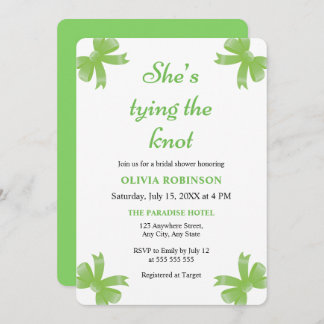 Green Bow She's Tying the Knot Bridal Shower  Invitation