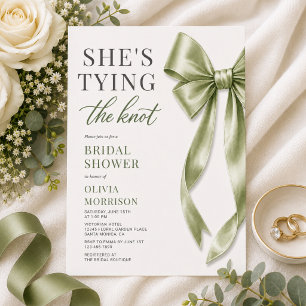 Green Bow She's Tying the Knot Bridal Shower Invitation