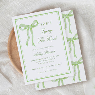 Green Bow She's Tying The Knot Bridal Shower Invitation