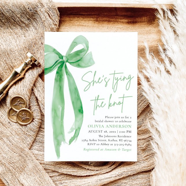 Green Bow She's Tying the Knot Bridal Shower Invitation (Creator Uploaded)
