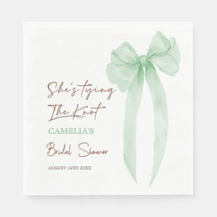 Green Bow She's Tying The Knot Bridal Shower Napkin