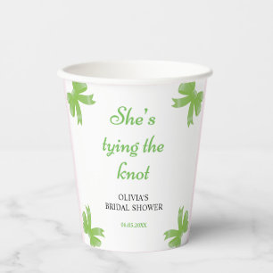Green Bow She's Tying The Knot Bridal Shower Paper Cups