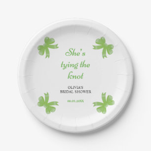 Green Bow She's Tying the Knot Bridal Shower  Paper Plate