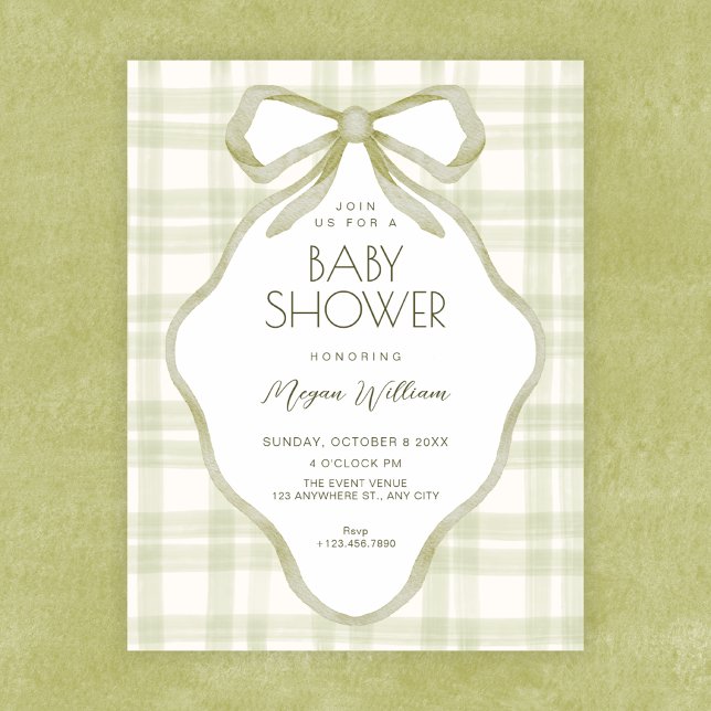 Green bow soft pastel baby shower  invitation (Creator Uploaded)