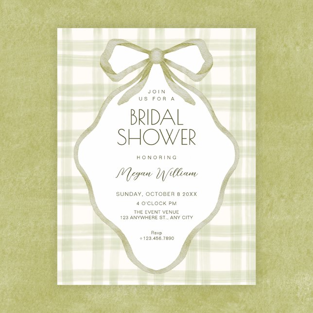 Green bow soft pastel bridal shower invitation (Creator Uploaded)