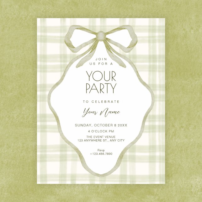 Green bow soft pastel  invitation (Creator Uploaded)