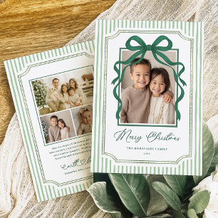 Green Bow Stripe Christmas Photo Holiday Card