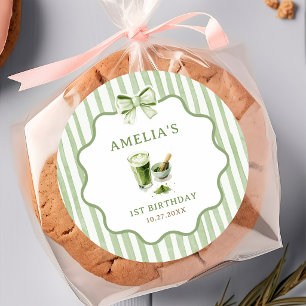 Green Bow Stripes Matcha Birthday  Sticker