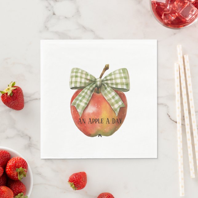 Green Bow Stripes Red Apples Napkin (Insitu)