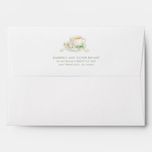 Green Bow Tea Cute Modern Baby Shower Envelope