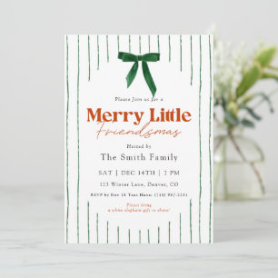 Green Bow Watercolor Merry Little Friendsmas Invitation