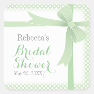 Green Bow & White Dots Bridal Shower Square Sticker