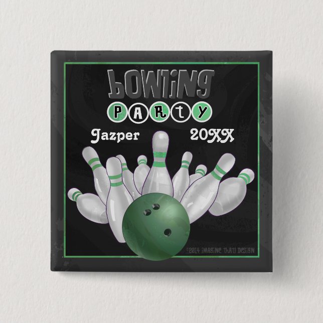 Green Bowling Party 15 Cm Square Badge (Front)