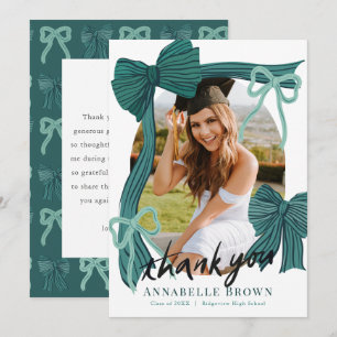 Green Bows Photo Graduation Thank You Card