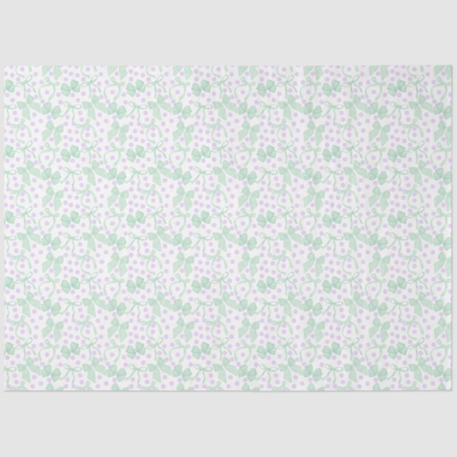 Green Bows & Purple Dots Tissue Paper (Front)
