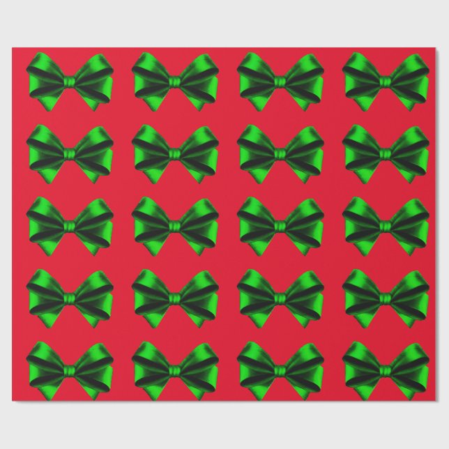 Green Bows Red Wrapping Paper (Flat)
