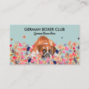 Green Boxer Dog Obedience School Watercolor Puppy Business Card