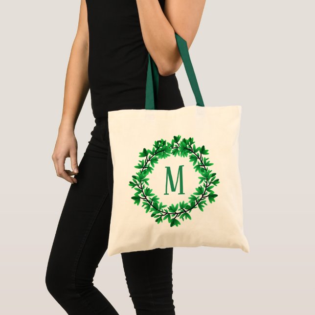 Green Boxwood Leaves Wreath | Personalised Tote Bag (Front (Product))