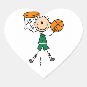 Green Boy Basketball Player t-shirts and Gifts Heart Sticker