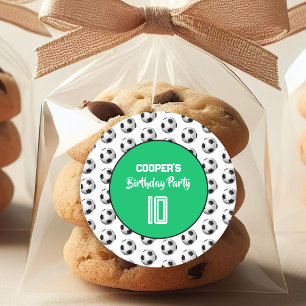 Green Boy Soccer Birthday Party Classic Round Sticker