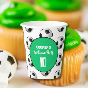 Green Boy Soccer Birthday Party Paper Cups