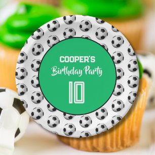 Green Boy Soccer Birthday Party Paper Plate
