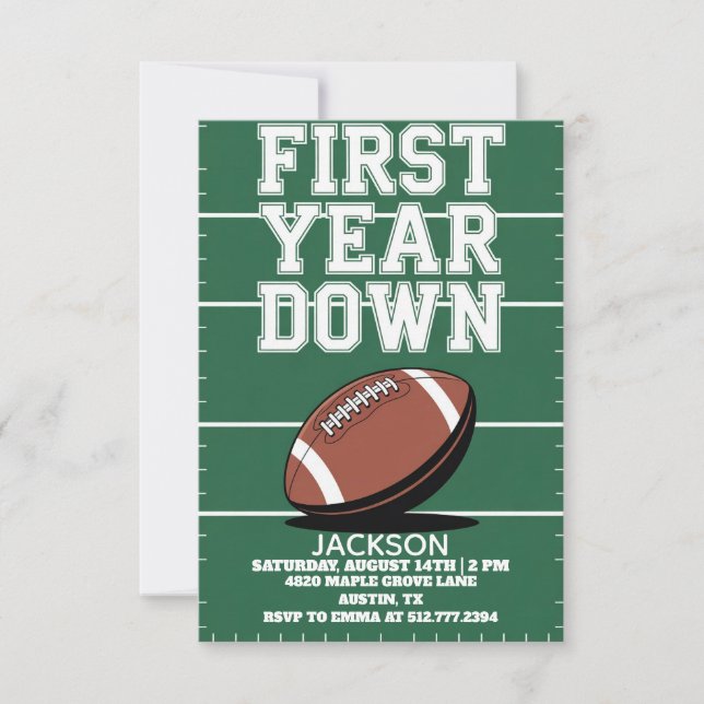 Green Boy's Football First Year Down 1st Birthday  Invitation (Front)