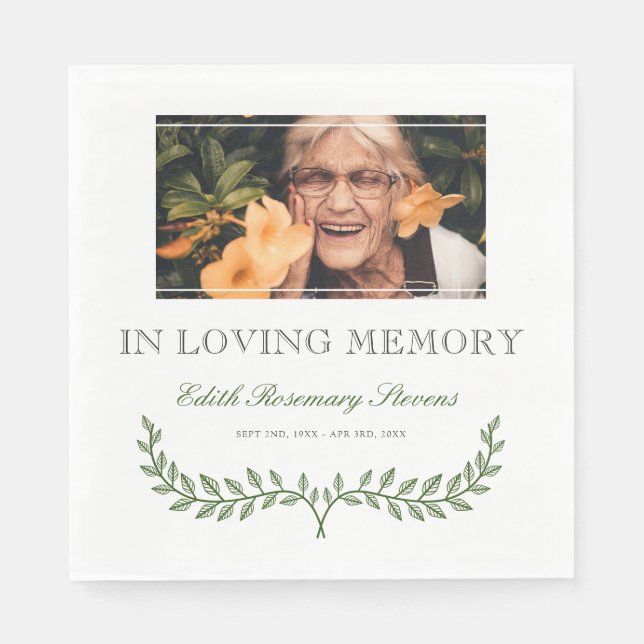 Green Branch In Loving Memory Photo Napkin (Front)