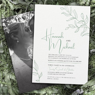 Green branch of leaves sketch wedding invitation