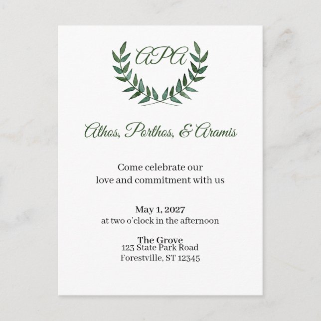 Green Branches Invitation Postcard (Front)