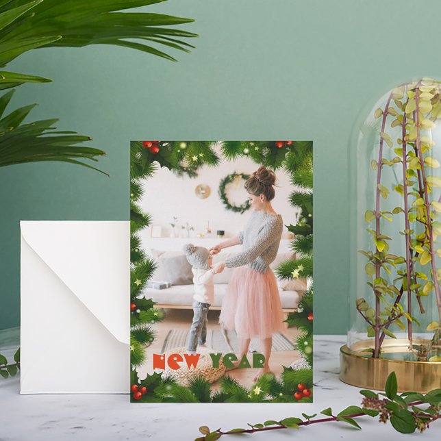 Green Branches one Photo Christmas Card (Creator Uploaded)