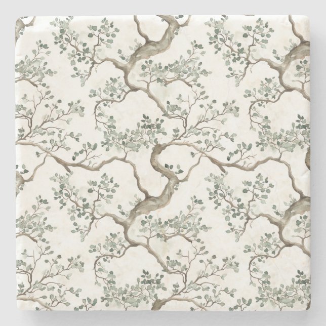 Green Branches Trees Stone Coaster (Front)