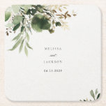 Green Branches Wedding Square Paper Coaster<br><div class="desc">Green Branches and creammy background Wedding Design -  Perfect for everyone who loves greenery for their wedding main theme</div>