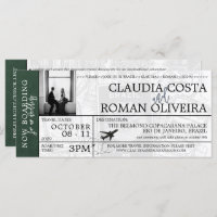 Green Brazil Wedding Boarding Pass Invitation