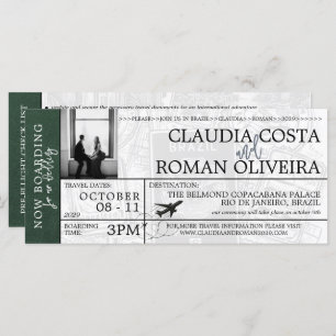 Green Brazil Wedding Boarding Pass Invitation