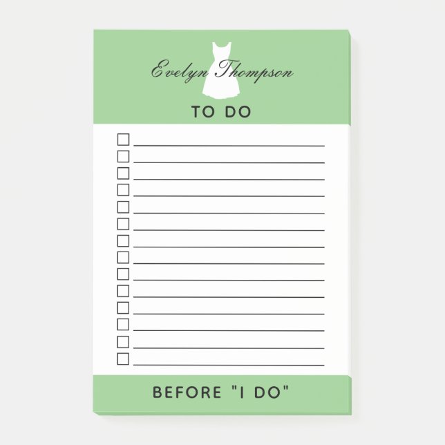 Green Bride Wedding To Do Checklist Post-it Notes (Front)