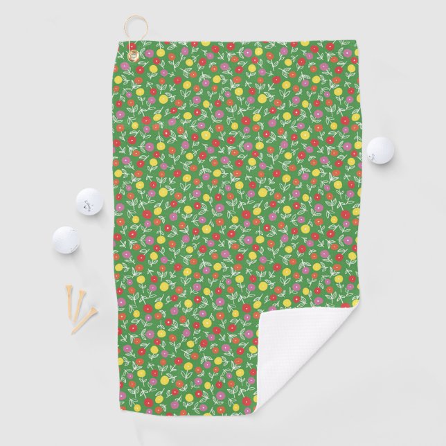 Green, Bright, Fun Floral Ditsy Golf Towel (InSitu)