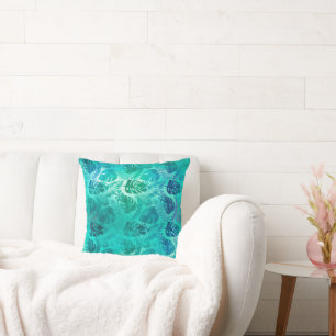 GREEN BRIGHT TROPICAL PALM PILLOW